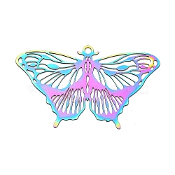 201 Stainless Steel Pendants, Etched Metal Embellishments, Butterfly Charm, Rainbow Color, 23.5x39x0.3mm, Hole: 1.3mm(STAS-B051-02RC-05)