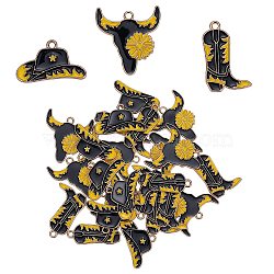 30Pcs 3 Style Light Gold Plated Alloy Enamel Pendants, Cattle/Cowboy Boot/Cowboy Hat, Mixed Color, 15~25.5x16.5~25.5x1.5mm, Hole: 1.6~1.8mm, 10pcs/style(ENAM-SZ0004-34)