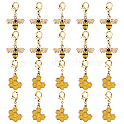 40Pcs 2 Style Alloy Enamel Honeycomb & Bees Pendant Decorations, Lobster Clasp Charms, for Keychain, Purse, Backpack Ornament, Golden, 35mm & 38mm, 20pcs/style(HJEW-SC0001-21)