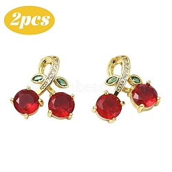2Pcs Brass Micro Pave Cubic Zirconia Pendants, Cherry, Real 18K Gold Plated, 15x14.5x4.5mm, Hole: 4x3mm(KK-YW0003-22)