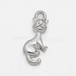 CCB Plastic Kitten Pendants, Cat Shape Charms, Platinum, 20x9x2.5mm, Hole: 1mm(CCB-J032-04P)