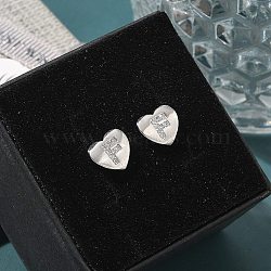 Rack Plating Brass Micro Pave Clear Cubic Zirconia Stud Earrings, Heart, Letter F, 8.5x9.5mm(EJEW-K299-01P-F)