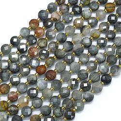 Natural Eagle Eye Stone Beads Strands, with Seed Beads, Faceted, Flat Round, 6~6.5x4mm, Hole: 1mm, about 50pcs/strand, 15.35''(39cm)(G-K389-B36-01)