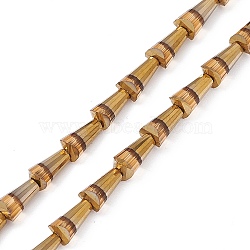Electroplate Glass Beads Strands, Half Rainbow Plated, Faceted Cone, Camel, 7.5~8x4~4.5mm, Hole: 0.8mm, about 34~35pcs/strand, 11.42~11.81 inch(29~30cm)(EGLA-L034-HR01)
