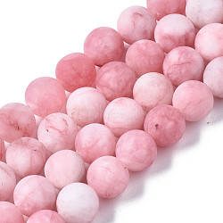 Natural White Jade Bead Strands, Dyed, Frosted, Round, Pink, 8~9mm, Hole: 1mm, about 46~48pcs/strand, 14.9 inch(X-G-R297-8mm-27)