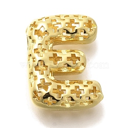 Brass Pendants, Hollow Letter Charms, Rack Plating, Long-Lasting Plated, Cadmium Free & Lead Free, Letter E, 20.5x15.5x7.5mm, Hole: 5x2.7mm(KK-F884-G02-E)