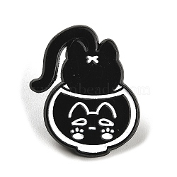 Cartoon Cat Enamel Pin, Alloy Brooch for Backpack Clothes, Black, 29x24x1.5mm(JEWB-P032-D07)