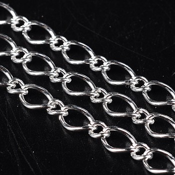 Iron Handmade Chains Figaro Chains Mother-Son Chains, Unwelded, Lead Free and Nickel Free and Cadmium Free, Silver Color Plated, with Spool, Mother Link: 5x8mm, 1mm thick, Son Link: 3.5x4mm, 0.81mm thick, about 328.08 Feet(100m)/roll