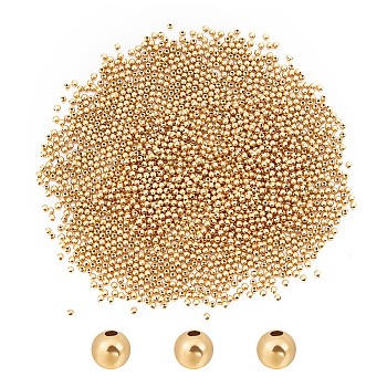 2000Pcs Brass Beads, Long-Lasting Plated, Round, Real 18K Gold Plated, 2mm, Hole: 0.5mm