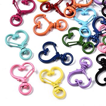 Spray Painted Eco-Friendly Alloy Swivel Snap Hooks Clasps, Cadmium Free & Nickel Free & Lead Free, Heart, Mixed Color, 34x24x6.5mm, Hole: 5x9mm