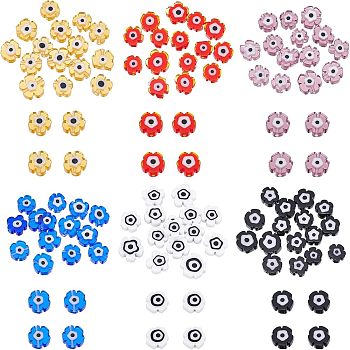 Nbeads 120Pcs 6 Color Handmade Lampwork Beads Strands, Flower, Mixed Color, 7~9x7~9x3mm, Hole: 0.8mm, 6 color, 20pcs/color, 120pcs