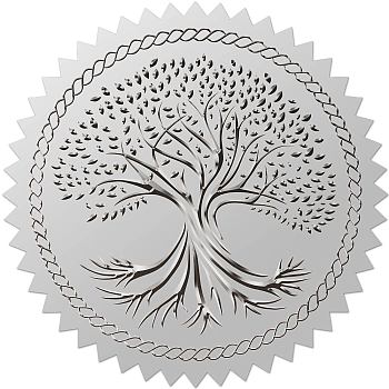 34 Sheets Custom Silver Foil Embossed PET Picture Sticker, Award Certificate Seals, Metallic Stamp Seal Stickers, Tree of Life, 211x165mm, Stickers: 50mm, 12pcs/sheet