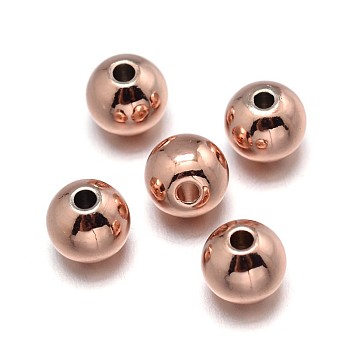 Brass Beads, Lead Free & Nickel Free & Cadmium Free, Solid Round, Real Rose Gold Plated, 8mm, Hole: 1.6mm