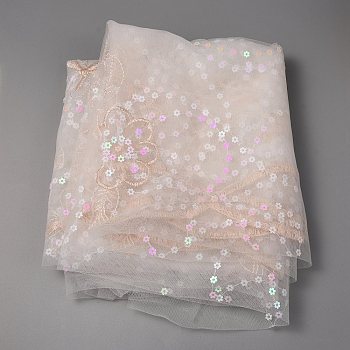 Sequined Tulle Lace Mesh Polyester Fabric, Sequins Dresses Embroidery Fabric, for Clothing Accessories
, Antique White, 100x130x0.05cm