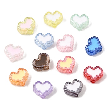 UV Plating Transparen Acrylic  Beads, Pixel Heart, with Enamel, Mixed Color, 11x13x5.5mm, Hole: 2mm