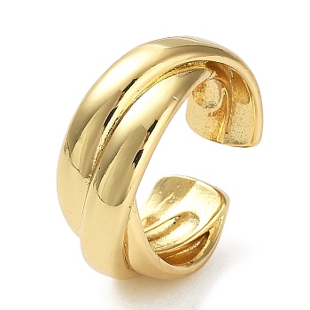 Rack Plating Brass Criss Cross Open Cuff Rings for Women, Lead Free & Cadmium Free, Long-Lasting Plated, Real 18K Gold Plated, US Size 6 3/4(17.1mm)