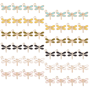 SUNNYCLUE Light Gold Plated Alloy Charms, with Enamel, Dragonfly, Light Gold, Mixed Color, 56pcs