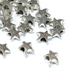 Alloy European Beads, Large Hole Beads, Starfish/Sea Stars, Antique Silver, 13x12x6.5mm, Hole: 4.5mm
