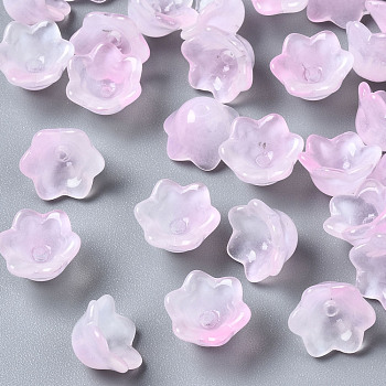 Transparent Two Tone Spray Painted Glass Beads, Flower, Pink, 7x11.5x11.5mm, Hole: 1.2mm