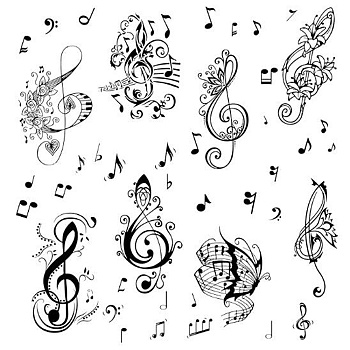 PVC Wall Sticker, Rectangle Shape, for Window or Stairway Home Decoration, Musical Note, 190x140mm, 8sheets/set