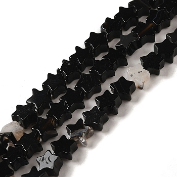 Natural Black Agate Beads Strands, Star, 4x4.5x2mm, Hole: 0.8mm, about 102pcs/strand, 15.35 inch(39cm)