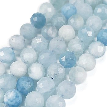 Natural Aquamarine Beads Strands, Faceted, Round, 6~6.5mm, Hole: 0.6mm, about 60pcs/strand, 15.35 inch(39cm)