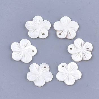 Carved Freshwater Shell Pendants, Flower, Ivory, 19~19.5x20~20.5x2mm, Hole: 1.6mm