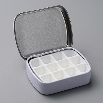 Iron Watercolor Paints & Nail Polish Tins Storage Box, with Plastic 12 Grids, for Nail Art Decoration, Art Painting Paints Storage Container, White, 6.2x5x1.7cm, Compartments: 12x11mm