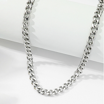 Stainless Steel Cuban Link Chain Necklaces, Stainless Steel Color, 17.72 inch(45cm)