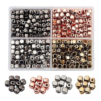 600Pcs 4 Style CCB Plastic Beads, Cube, Mixed Color, 4x4x4mm, Hole: 1mm, 150pcs/style