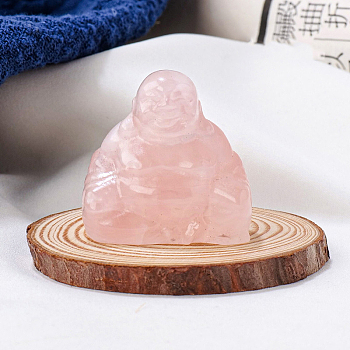 Natural Rose Quartz Carved Healing Buddha Figurines, Reiki Energy Stone Display Decorations, 30x30mm