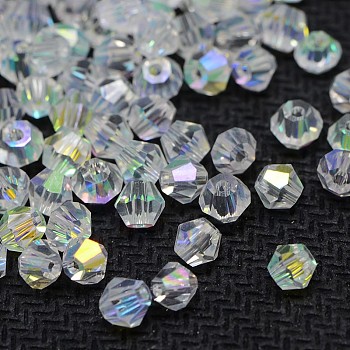 AB Color Plated Crystal Glass Bicone Loose Beads, Faceted, Colorful, 4.5x4mm, Hole: 1mm