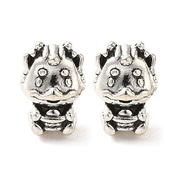 Tibetan Style Alloy European Beads, Large Hole Beads, Cadmium Free & Lead Free, Dragon, Antique Silver, 14x10x9mm, Hole: 4mm, about 333pcs/1000g