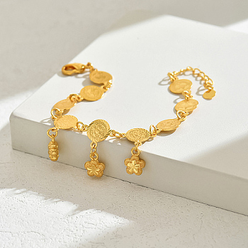 Brass Charm Bracelets, Cable Chains Bracelets for Women, Flower, 7-1/2 inch(19cm)