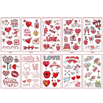 Removable Temporary Water Proof Tattoos Paper Stickers, Valentine's day Themed Pattern, 12x6.8cm, 10pcs/set