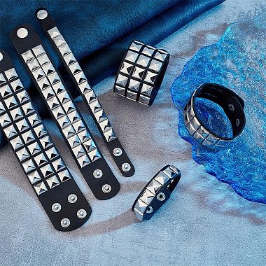 3Pcs 3 Style PU Wrap Cord Bracelets Set(BJEW-WH0020-20P)-4