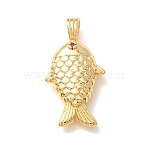Brass Micro Pave Cubic Zirconia Pendants, Fish Charms, Rack Plating, Long-Lasting Plated, Lead Free & Cadmium Free, Real 18K Gold Plated, Medium Violet Red, 28x14.5x6mm, Hole: 4x2.5mm(CU-CBA2F11-23G-A)