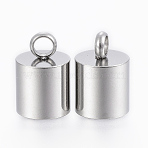Tarnish Resistant 201 Stainless Steel Cord Ends, End Caps, Column, Stainless Steel Color, 12.3x10mm, Hole: 2.5mm, Inner Diameter: 9mm(STAS-H410-20P-B)