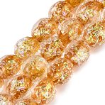 Handmade Foil Glass Beads Strands, Round, Faceted, Orange, 9.5~10.5mm, Hole: 0.8~1.4mm, about 40pcs/strand, 16.14~16.93 inch(41~43cm)(FOIL-Q002-05A)