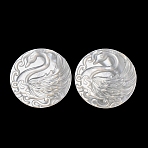 Natural White Shell Carved Cabochons, Flat Round with Cameo Swan Pattern, WhiteSmoke, 25x2.5mm(SHEL-G024-03C)