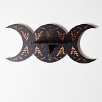 Black Crescent Moon Wooden Crystal Shelf Jewelry Candlestick Display Stand, Wall Mounted Decorations, with Snap Fastener, for Home Room Wall Decor, Moon Phase Pattern, 38x16x9cm(PW23021744761)