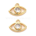Brass Cubic Zirconia Charms, Eye, Real 18K Gold Plated, 9.5x13x3mm, Hole: 1.4mm(KK-D300-11G)