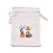 Halloween Cotton Cloth Storage Pouches, Rectangle Drawstring Bags, for Candy Gift Bags, Witch Pattern, 13.8x10x0.1cm(ABAG-M004-01L)
