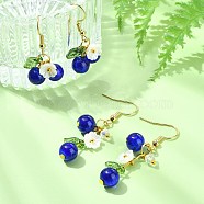 304 Stainless Steel Glass Blueberry Dangle Earrings, Golden, Blue, 32~47x11~16.5mm, 2pairs/set(EJEW-JE06251-02)