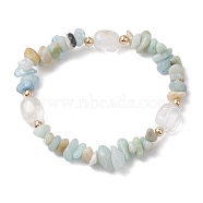 Natural Flower Amazonite Chip & Cuboid Beaded Stretch Bracelets for Women, Inner Diameter: 2-1/8 inch(5.3cm)(BJEW-JB10808-04)