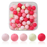 70Pcs Rubberized Style Acrylic Beads, Round, Cerise, 8x7.5mm, Hole: 1.6mm(MACR-FS0001-71B)