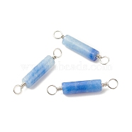 Natural Blue Aventurine Connector Charms, with Platinum Tone Eco-Friendly Brass Wire Double Loops, Column, 23~24x4mm, Hole: 2~2.6mm (PALLOY-JF01574-12)