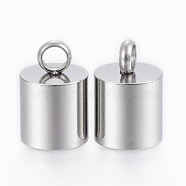 201 Stainless Steel Cord Ends, End Caps, Column, Stainless Steel Color, 12.3x10mm, Hole: 2.5mm, Inner Diameter: 9mm(STAS-H410-20P-B)