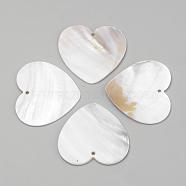 Freshwater Shell Pendants, Heart, Creamy White, 41~43x45x1.5~2mm, Hole: 2mm(SHEL-Q008-57)