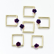 Rack Plating Open Back Bezel, For DIY UV Resin, Epoxy Resin, Pressed Flower Jewelry, with Resin, Cadmium Free & Nickel Free & Lead Free, Square with Purple 3D Flower, Light Gold, 17x19x5mm(PALLOY-N155-45-NR)
